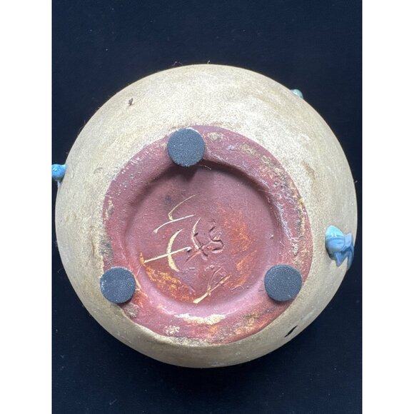 Vintage Art Pottery Vase Blue Drip Glaze w/ Dragonfly Design Handles Home Decor - Picture 10 of 10